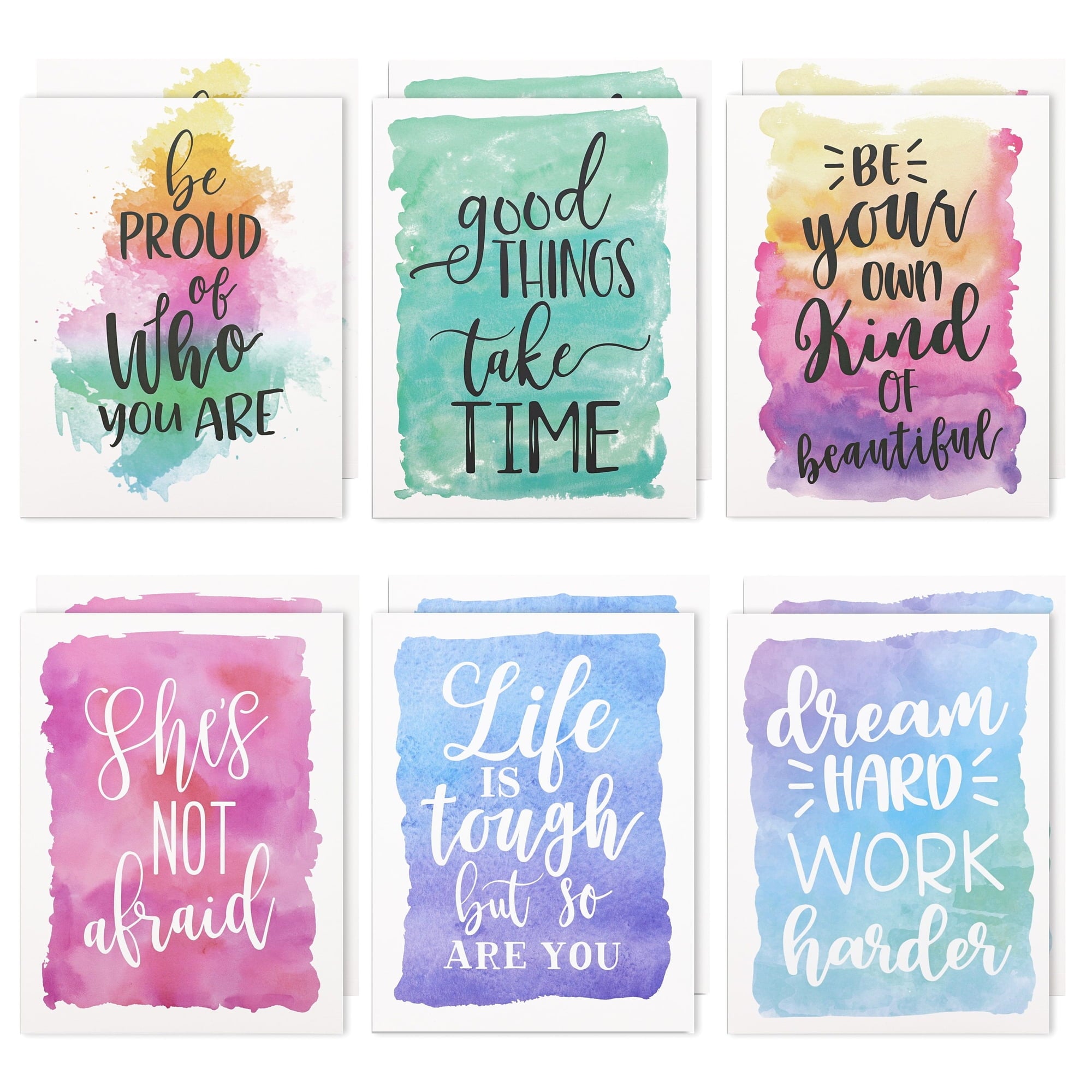 12 Pack Inspirational 2 Pocket Folders Decorative, Letter Size for School, Office (Cute Watercolor Designs, 9.2 x 12 In)