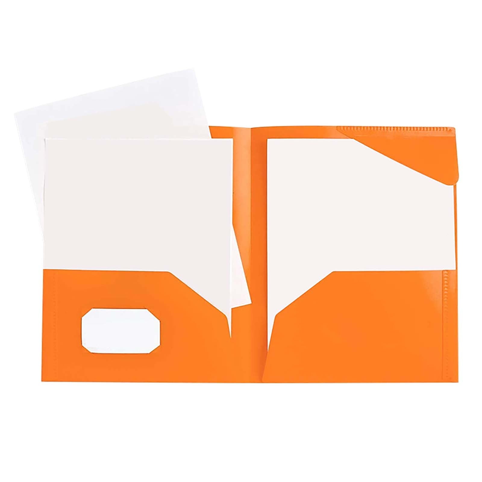 2 Pocket Folders No Prong Folders, Plastic Pocket Folders No Prongs, Heavy Duty Plastic Poly Folders No Prongs for School Office，Colored Letter Size Plastic Folders with Pockets No Brads(Orange)