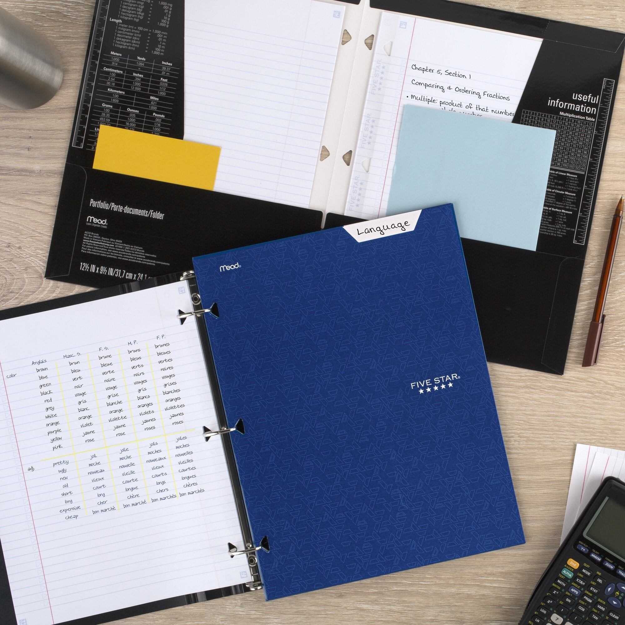 Five Star Four-Pocket Portfolio, 8 1/2 x 11, Assorted Colors, Trend Design, 6/Pack -MEA38056