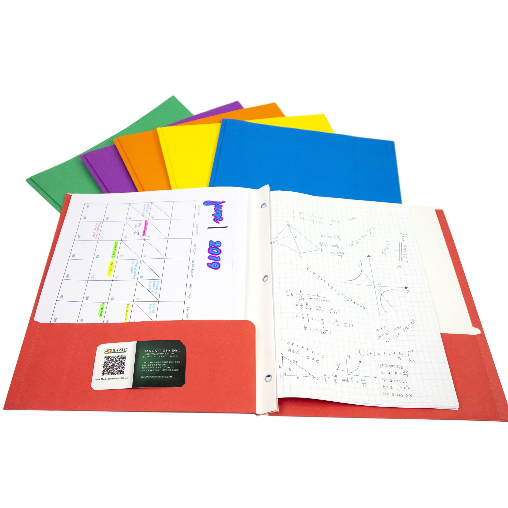 BAZIC 2 Pockets Paper Folder, 3 Metal Prongs Fastener Clips Portfolio, Letter Size Folders, Assorted Color 10-Pack