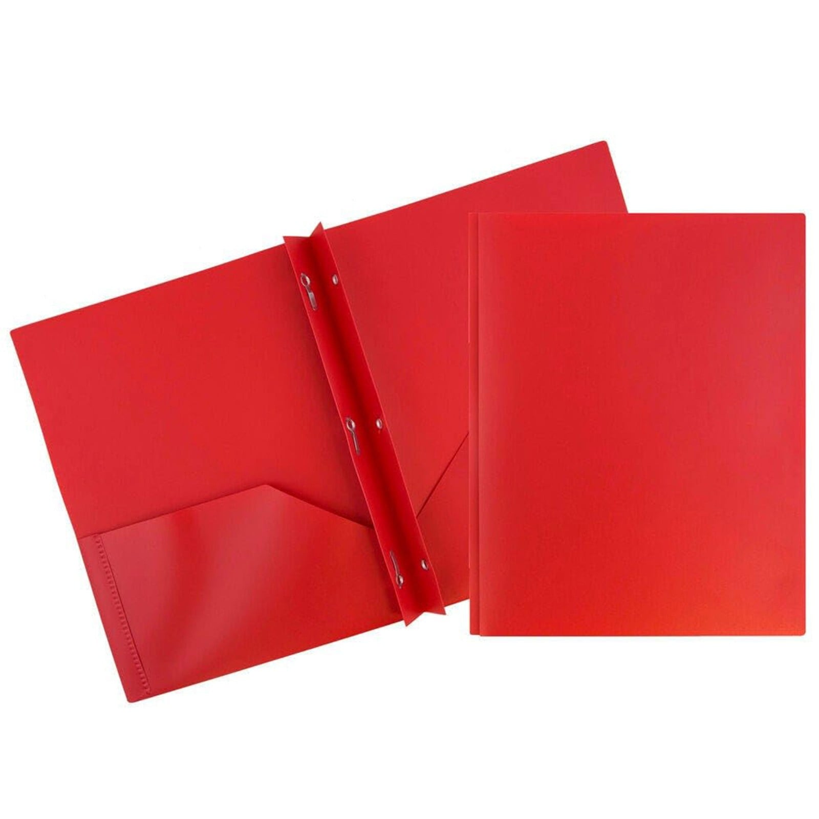 Two Pocket Plastic Folders with Pockets, Heavy Duty Colored 2 Pocket Plastic Folders for School, and Business Card Slot, Home, and Work (Red) 9.45x11.42"