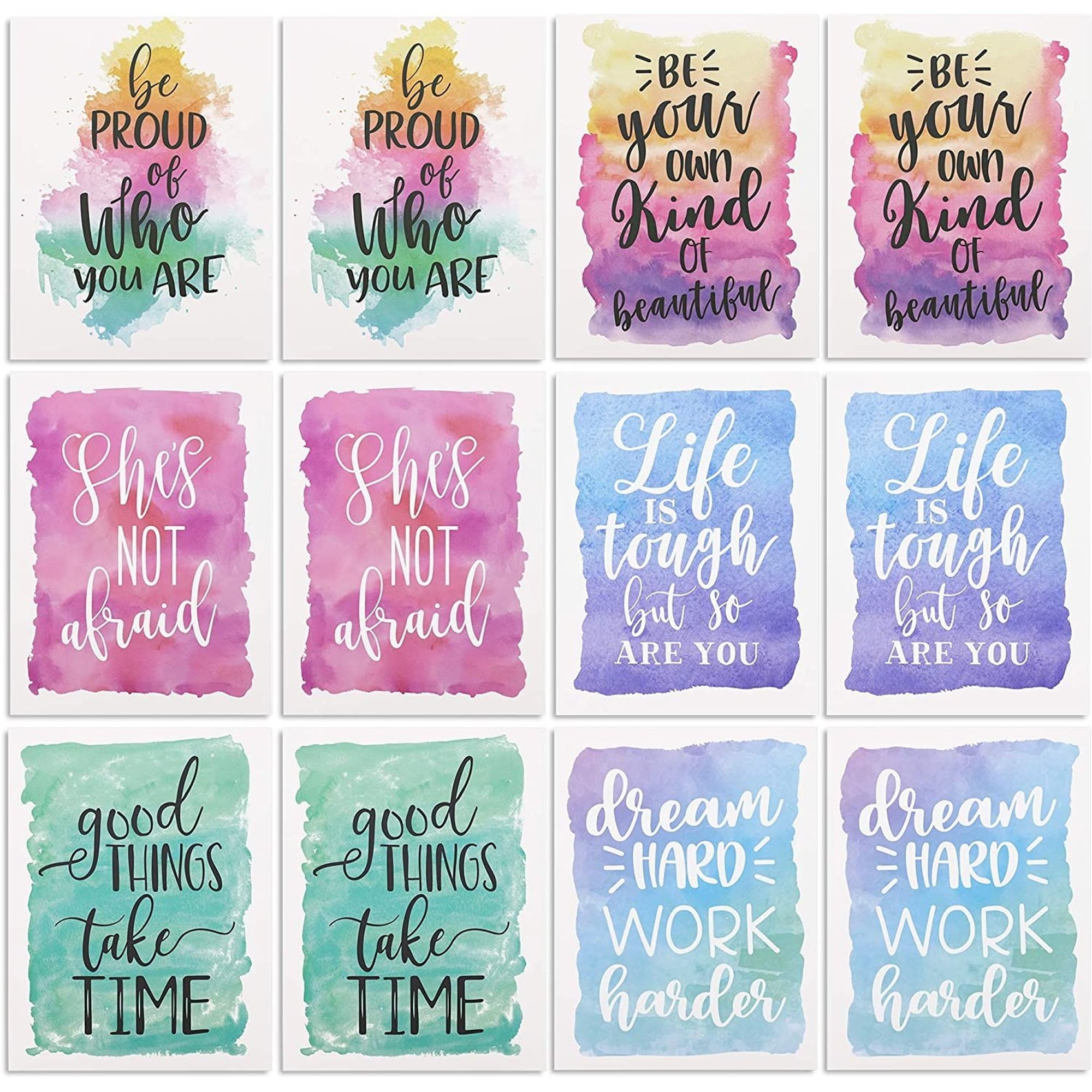 12 Pack Inspirational 2 Pocket Folders Decorative, Letter Size for School, Office (Cute Watercolor Designs, 9.2 x 12 In)