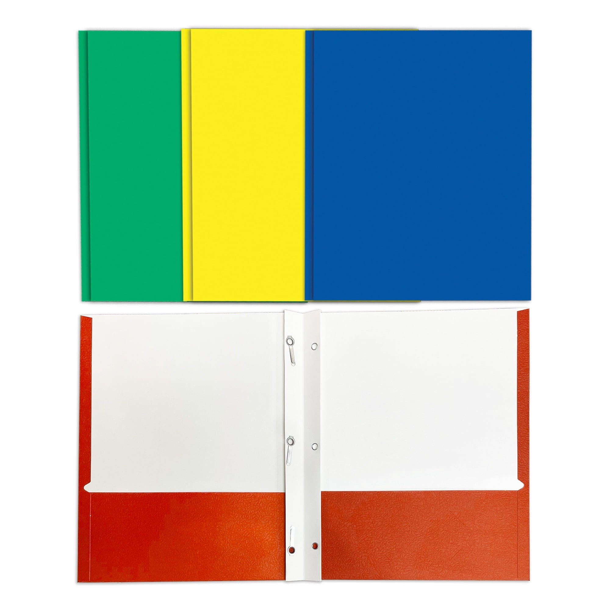 BAZIC 2 Pockets Paper Folder, 3 Metal Prongs Fastener Clips Portfolio, Letter Size Folders, Assorted Color 10-Pack