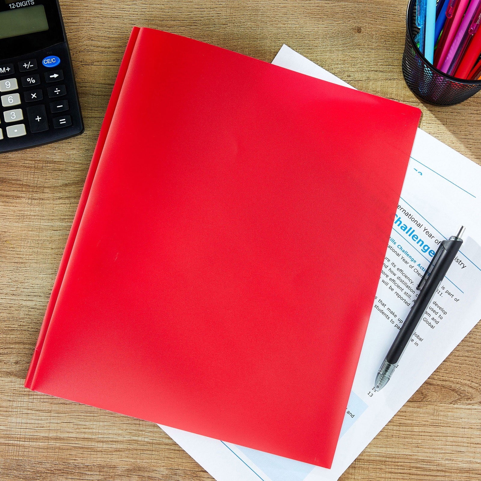 BCMMKLPP 1-Pack Plastic Folders with Pockets and Prongs, 2-Pocket Folders with 3 Fasteners, Two Pocket 3 Prong Folders, Poly Folders Holds 8-1/2" x 11" Paper for Office/Home, Red