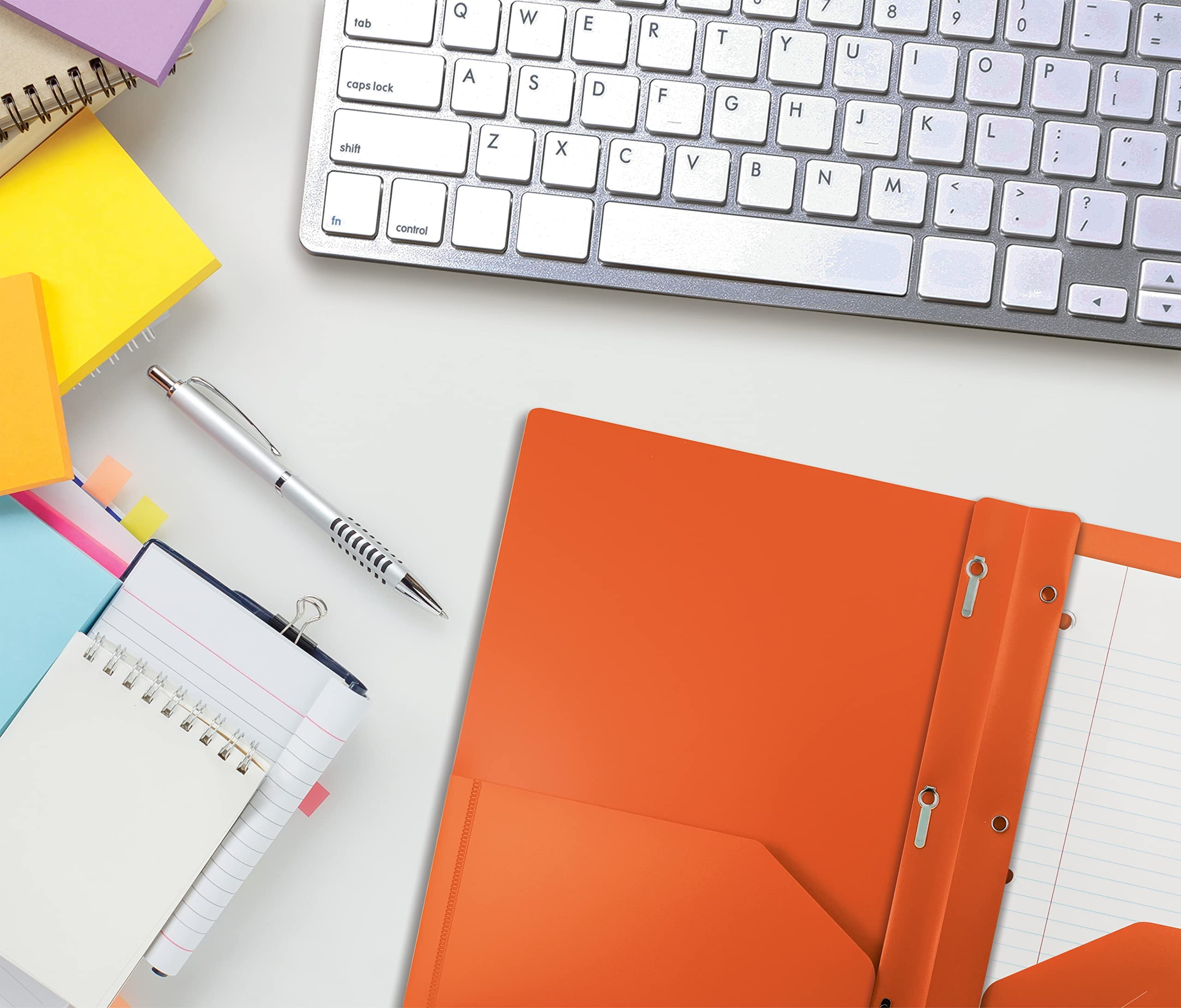 Better Office Products Orange Plastic 2 Pocket Folders with Prongs, Heavyweight, Letter Size Poly Folders, 24 Pack, with 3 Metal Prongs Fastener Clips, Orange