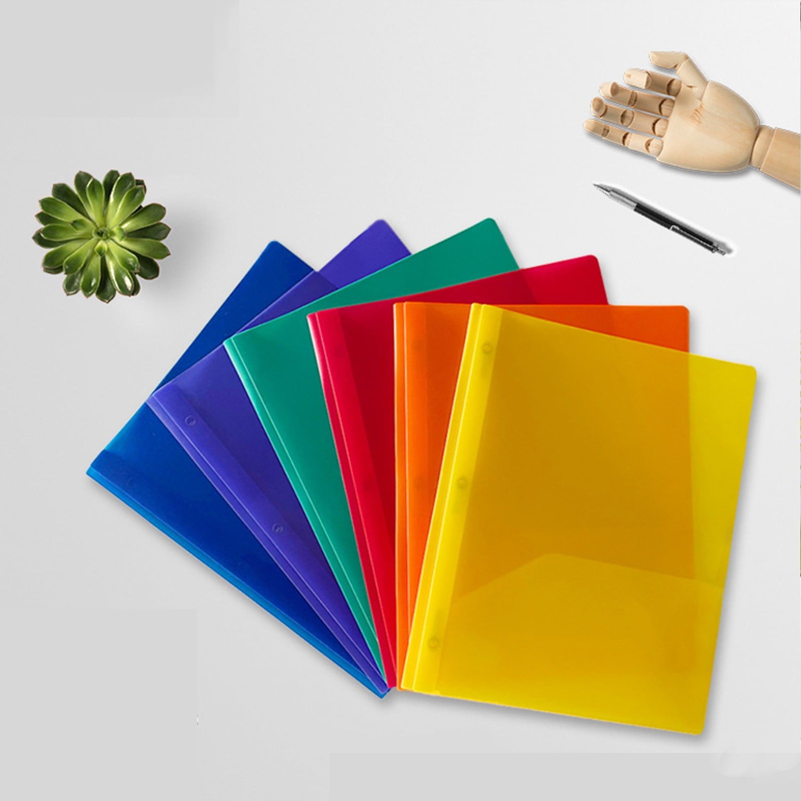 6 Pack Multicolor Plastic Folders with Pockets and Prongs, 2 Pocket Heavy Duty Plastic Folders with Prongs and Brads for School, Office, Home, and Work, Back to School Supplies, 9.37x11.6"